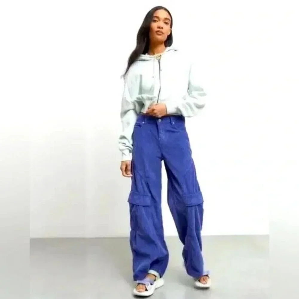 Urban Outfitters BDG Pants Blue Corduroy Cargo Wide Leg Baggy Y2K